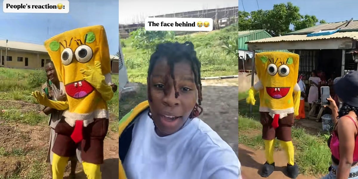 Nigerian lady melts hearts as she dresses as SpongeBob for school costume day