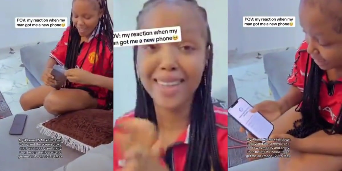 Nigerian lady's reaction trends as boyfriend buys her iPhone 12 Pro Max after Xs Max breaks