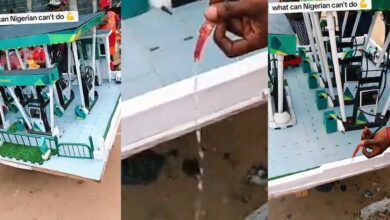 Nigerian man builds filling station from scratch using carton and hose
