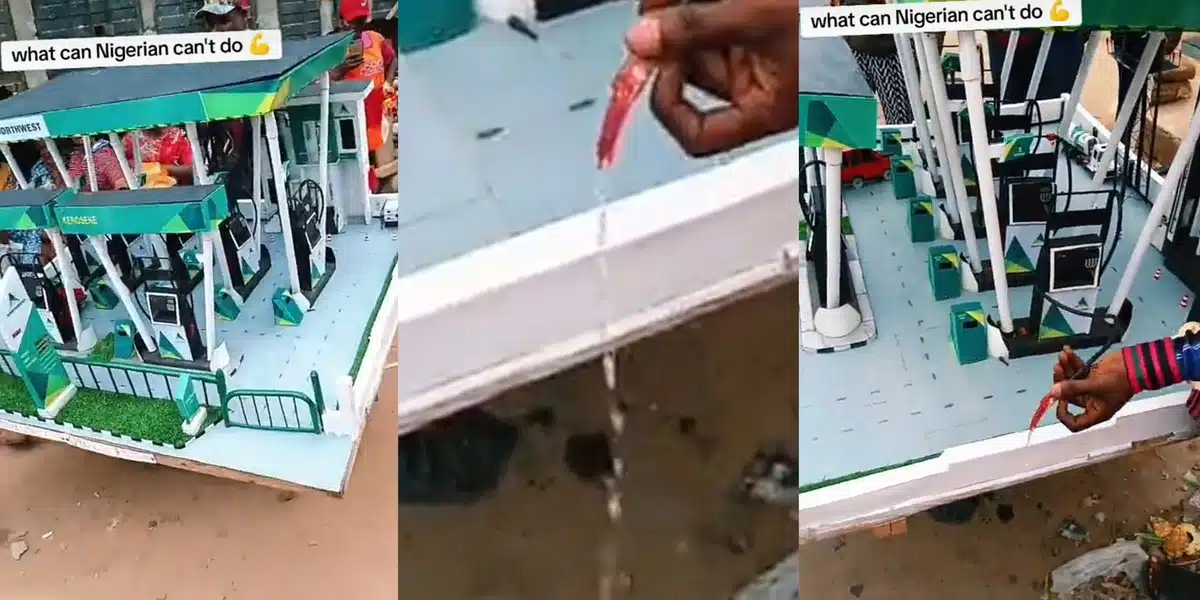 Nigerian man builds filling station from scratch using carton and hose