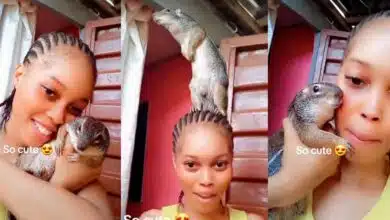 Nigerian lady adopts a squirrel as a pet, flaunts it online