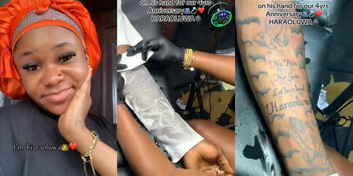Nigerian man gets permanent tattoo of girlfriend's name for 4-year anniversary
