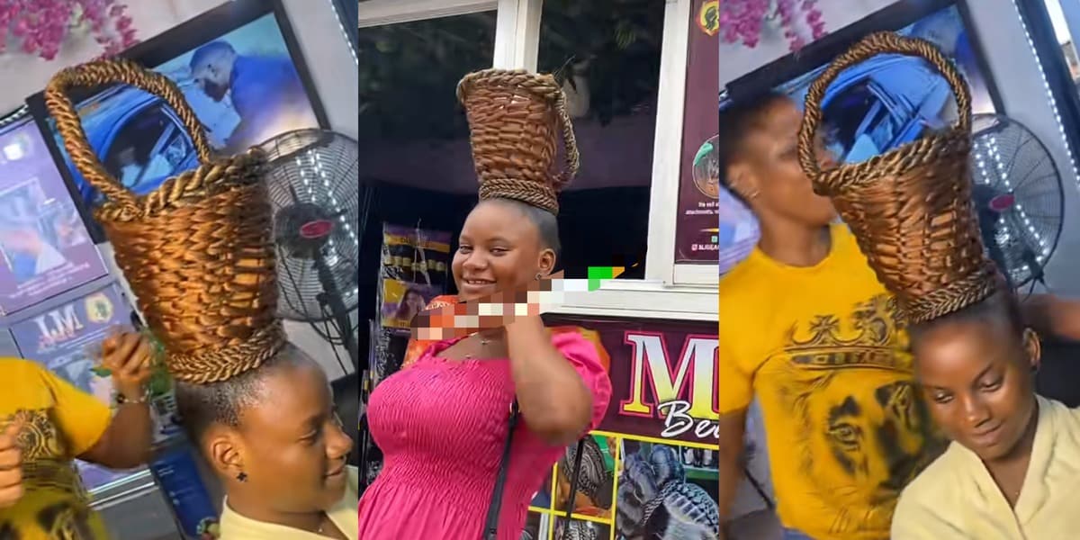 Nigerian lady's unique basket hairstyle captivates social media