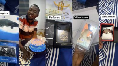 Nigerian lady treats fiancé to luxuries with PS4, iPad, cake, perfume, wristwatch, etc on birthday