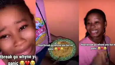 Nigerian lady breaks down in tears, forces herself to eat as boyfriend breaks up with her