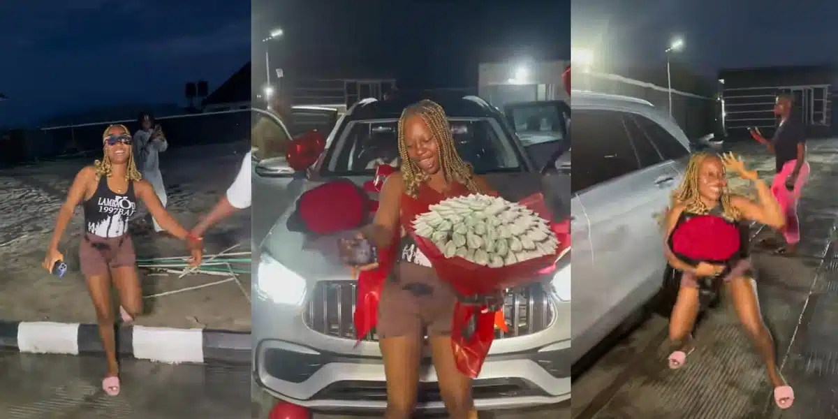 Nigerian lady's joyful reaction to boyfriend's dream car surprise gift goes viral