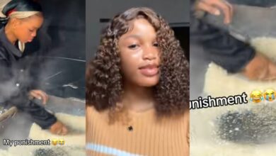 Nigerian lady punished by uncle for inflating clearance fee by ₦100k, ordered to fry Garri