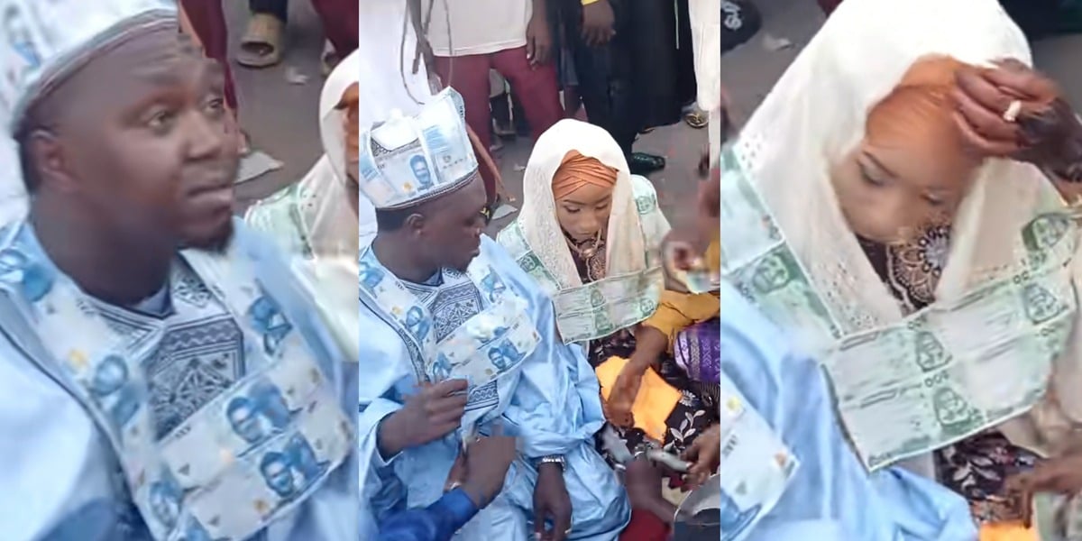 Nigerian man, wife wear naira note necklaces at wedding