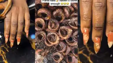 Nigerian lady takes fashion to the next level by applying fish to her nails