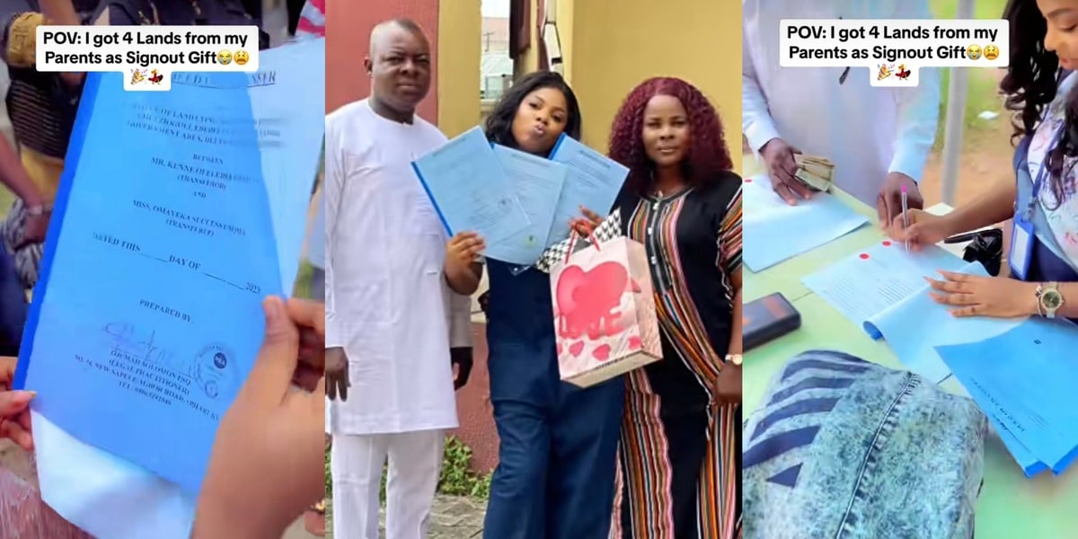 Nigerian lady receives four plots of land as graduation gift from parents