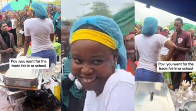 Dramatic scene as Nigerian lady rejects boyfriend's public marriage proposal at trade center