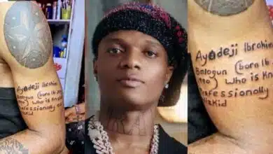 Nigerian man gets permanent tattoo of Wizkid's biography as birthday gift to singer