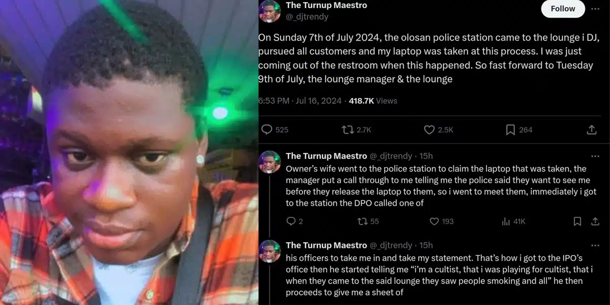 Nigerian DJ's laptop retrieval turns into nightmare as police falsely accuse him of cultism, jail him at Kirikiri