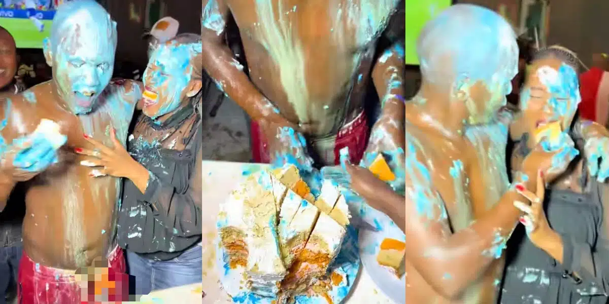 Husband goes viral for decorating himself and wife with cake on birthday