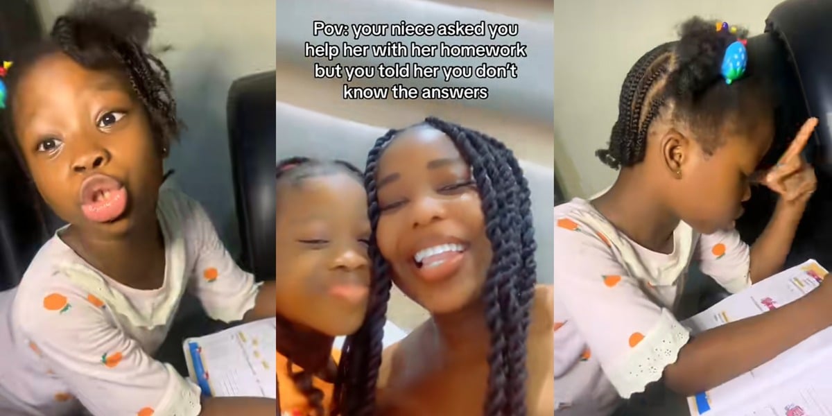 Nigerian lady shares embarrassing video as she admits not knowing answers to niece's school assignment