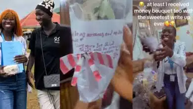 Nigerian lady gets emotional as sister gifts her ₦20, ₦50 money bouquet and heartfelt note on graduation day