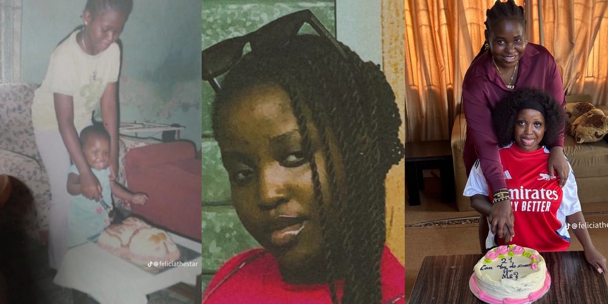 Nigerian lady recreates childhood birthday photo with mother at 21