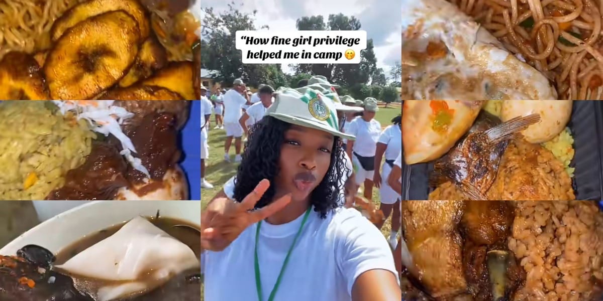 Nigerian lady boasts of 'fine girl privilege' at NYSC camp, shows off free food