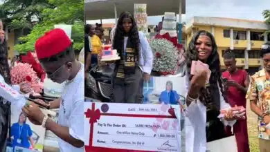 Nigerian graduate receives ₦1 million, new car, and money cake on sign-out day