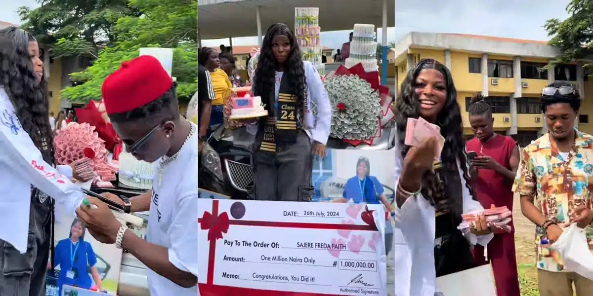 Nigerian graduate receives ₦1 million, new car, and money cake on sign-out day