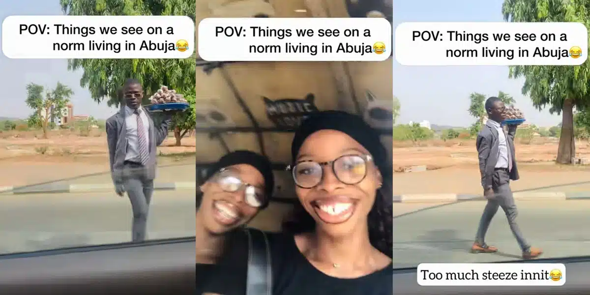 Nigerian lady sparks online conversation with video of suit-wearing hawker in Abuja