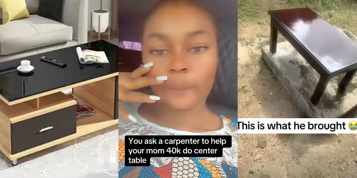 Nigerian lady expresses disappointment after paying ₦40k for center table, carpenter delivers wrong design