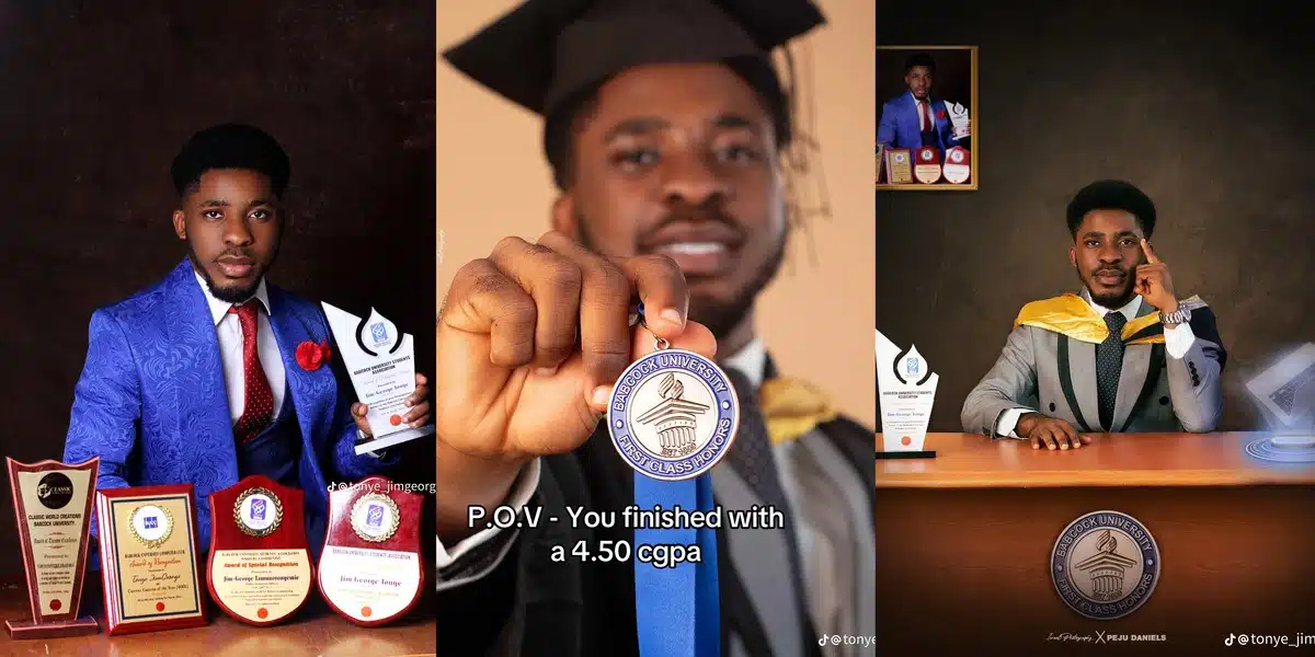 Nigerian man bags first-class degree at Babcock University, flaunts multiple awards online