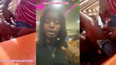 Nigerian lady expresses shock as father clips her nails during unannounced university visit