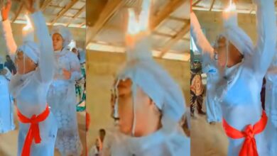 Nigerian lady’s unique prayer method In cherubim and seraphim church goes viral