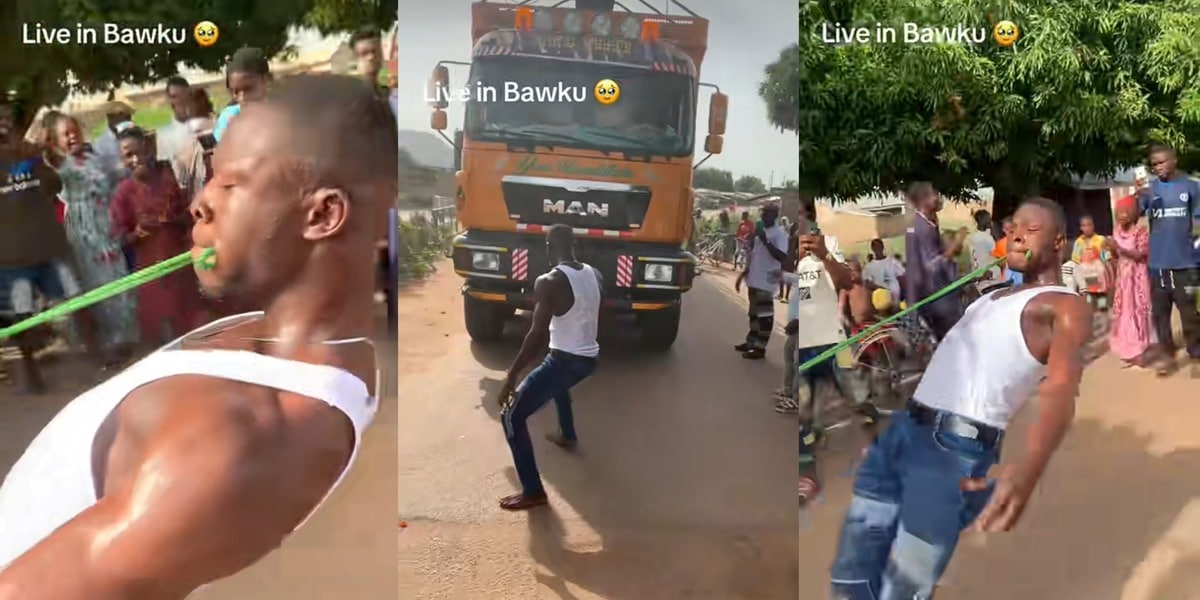 Man sparks social media buzz as he pulls truck with teeth in viral video