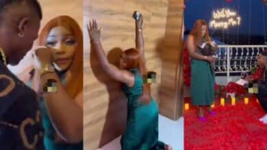 Lady cries uncontrollably as boyfriend proposes with diamond ring