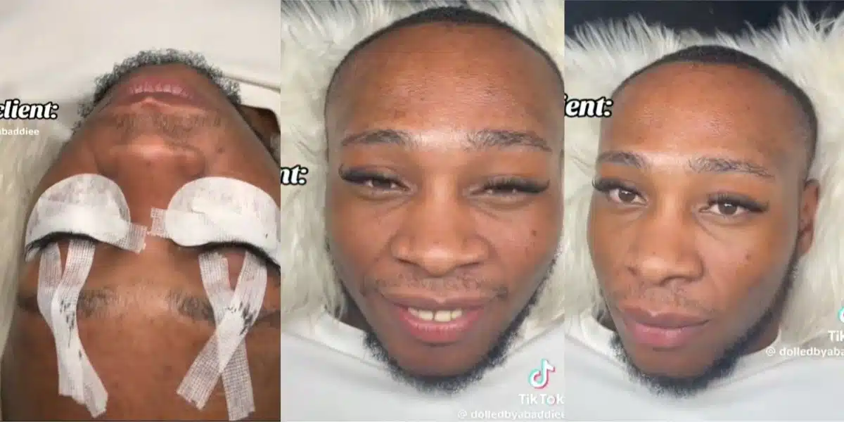 Netizens reacts as man undergoes eyelash extension