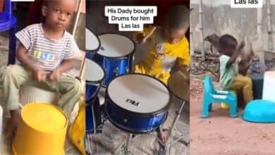 Lady narrates how husband bought drum set for their little son