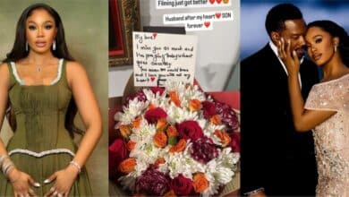 Sharon Ooja flaunts lovely bouquet, handwritten note she received from husband on movie set