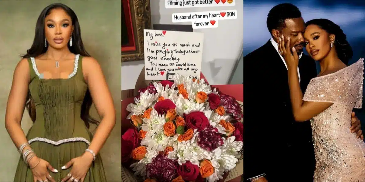 Sharon Ooja flaunts lovely bouquet, handwritten note she received from husband on movie set