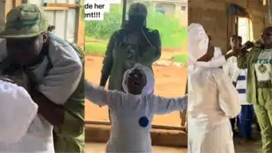 Emotional moment lady surprises mother after NYSC camp, salutes her in church