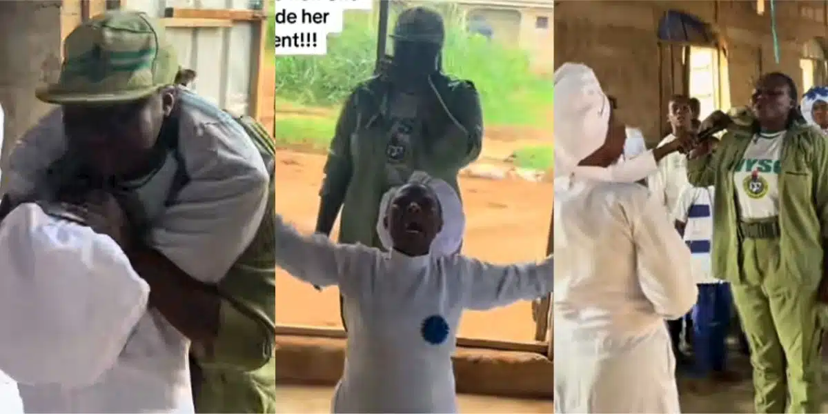 Emotional moment lady surprises mother after NYSC camp, salutes her in church