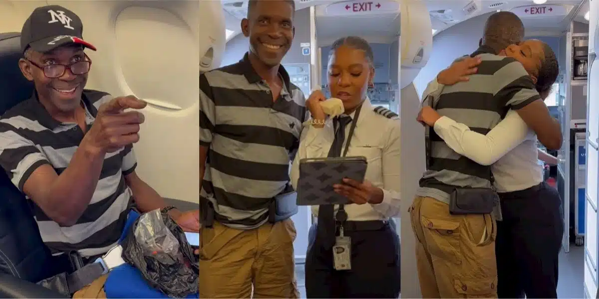 Hearts melt as pilot surprises her father, introduces him to passengers onboard