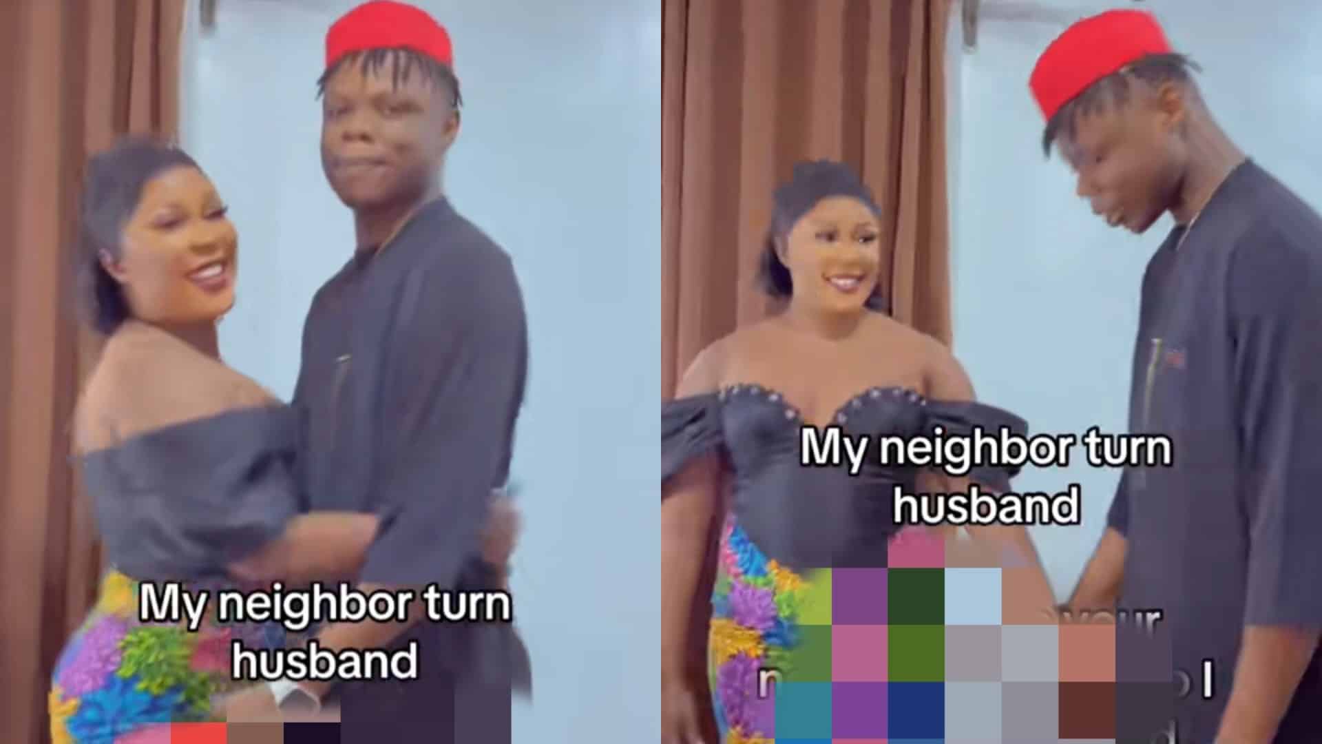 Lady jubilates as neighbour she used to give food to marries her