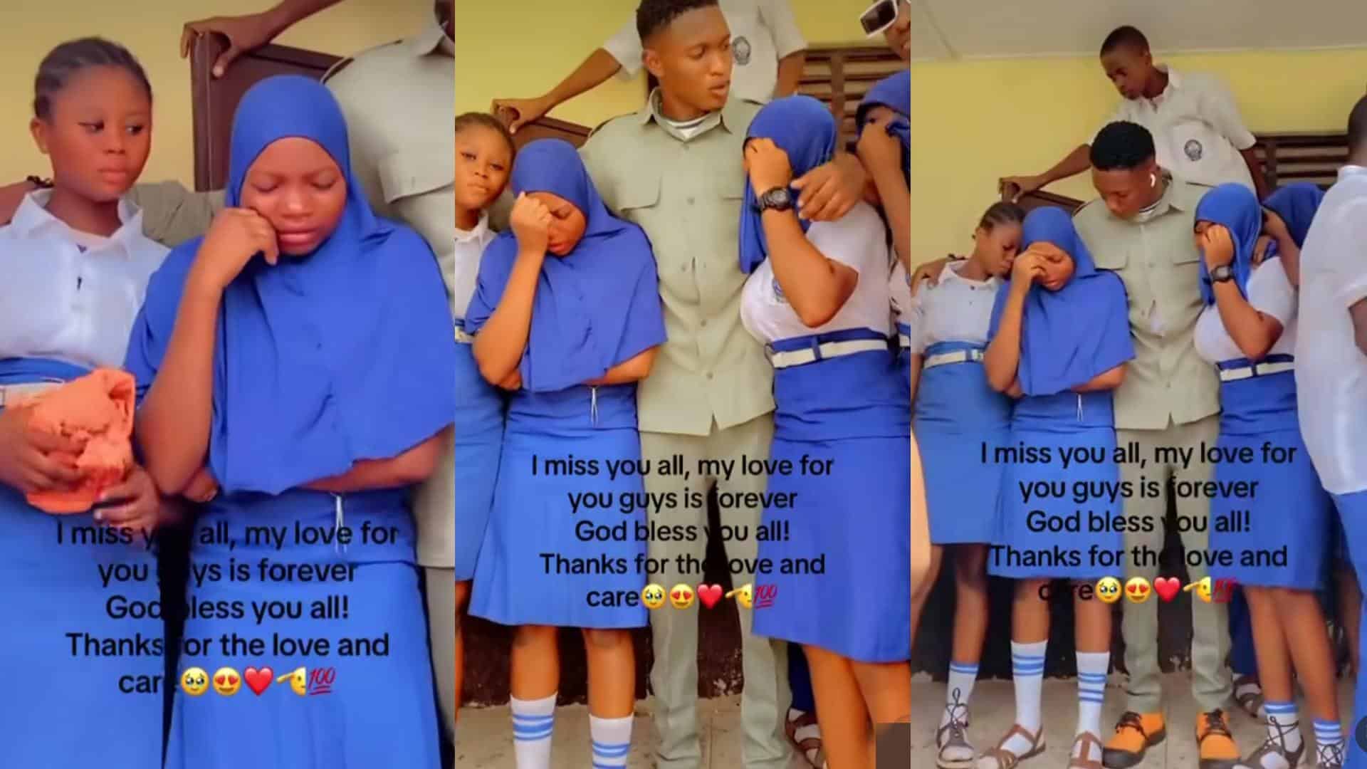 Female students cry a river as their favourite corper announces his departure from their school