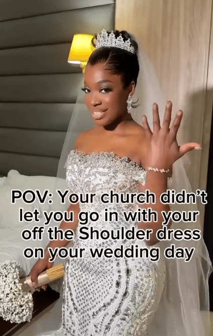 Video of bride sent back by church for wearing off-shoulder wedding gown goes viral