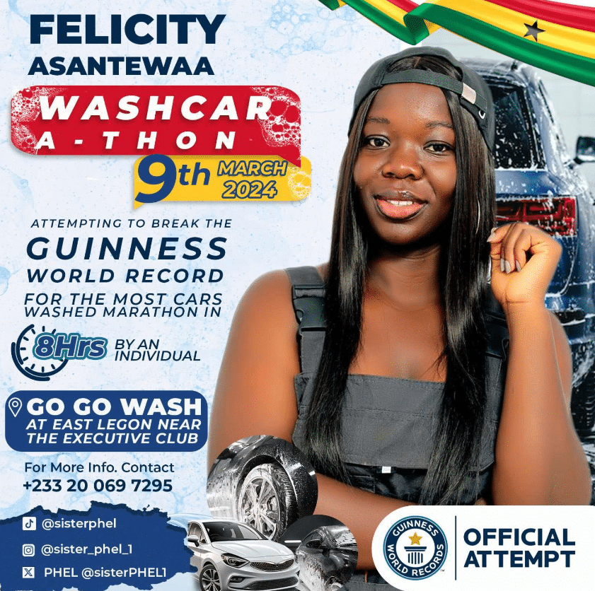  Ghanaian Lady breaks Guinness World Record for most cars washed in eight hours