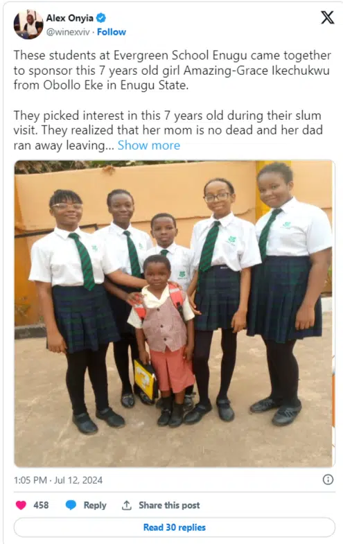 Secondary school students adopt 'helpless' little girl