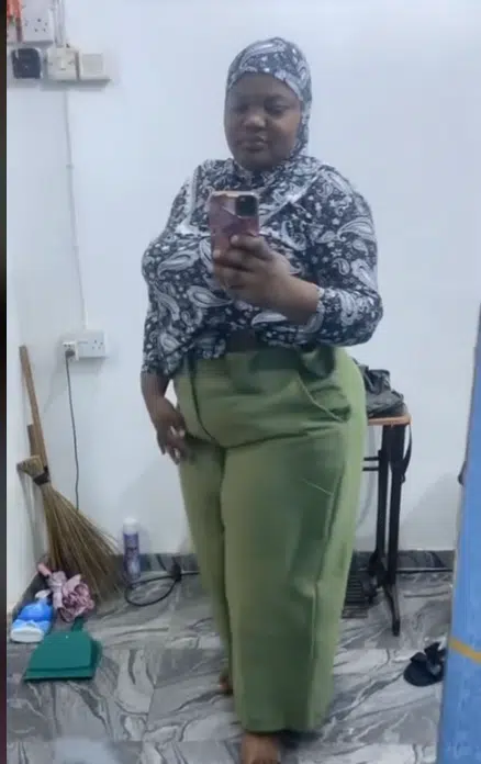 Corper laments as she displays khaki trouser her tailor sewed