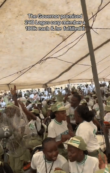 Corps member over the moon as gov. Sanwo-Olu fulfills promise of N100,000 gift, flaunts credit alert