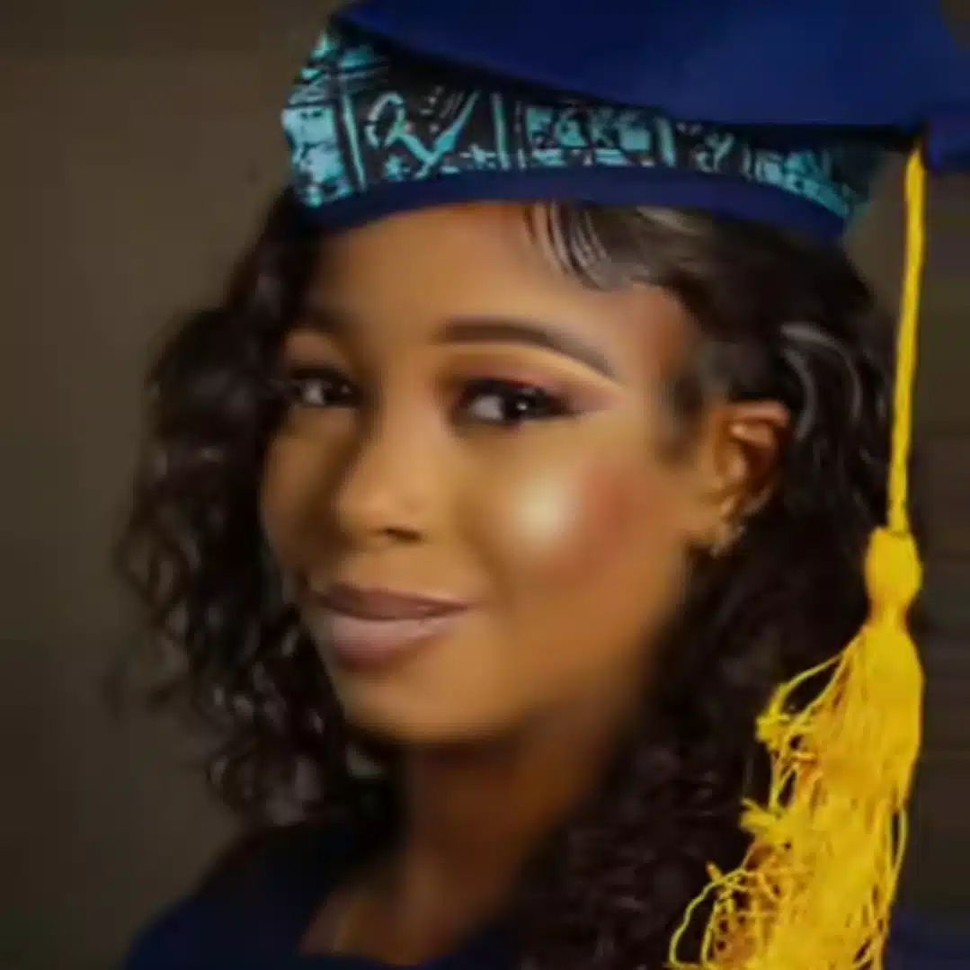 Nigerian lady celebrates university graduation by dressing father in her gown