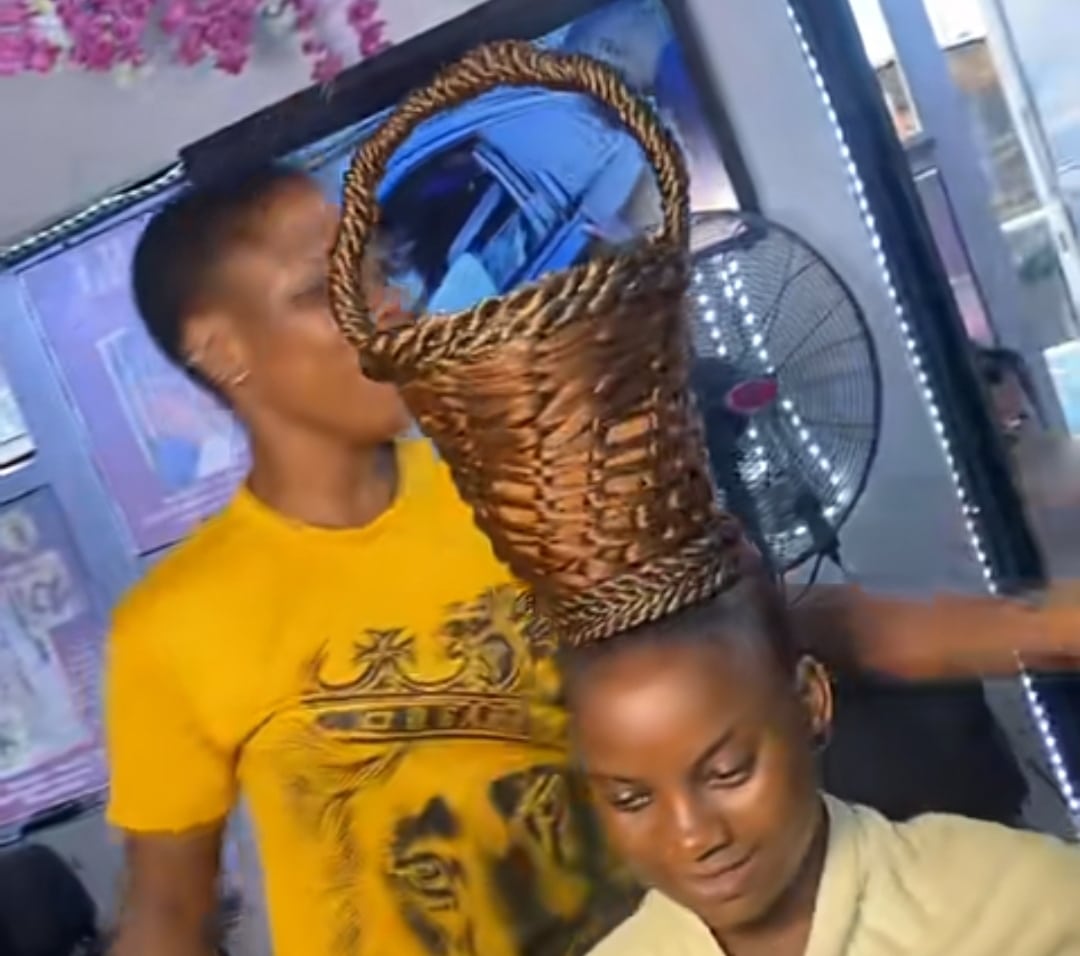 Nigerian lady's unique basket hairstyle captivates social media