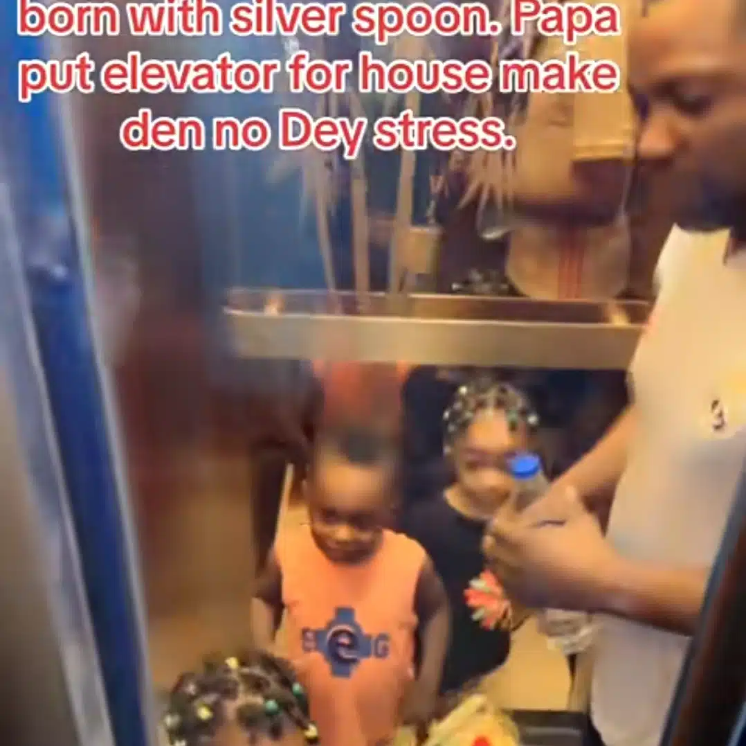 Nigerian man raises kids with silver spoon, installs elevator in his house.