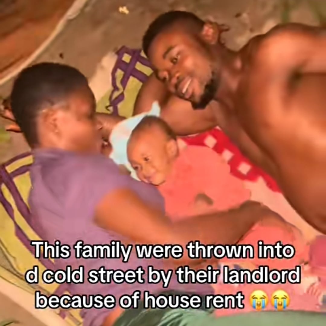 Heartbreaking video as Nigerian couple and new baby evicted over unpaid rent, forced to sleep outside