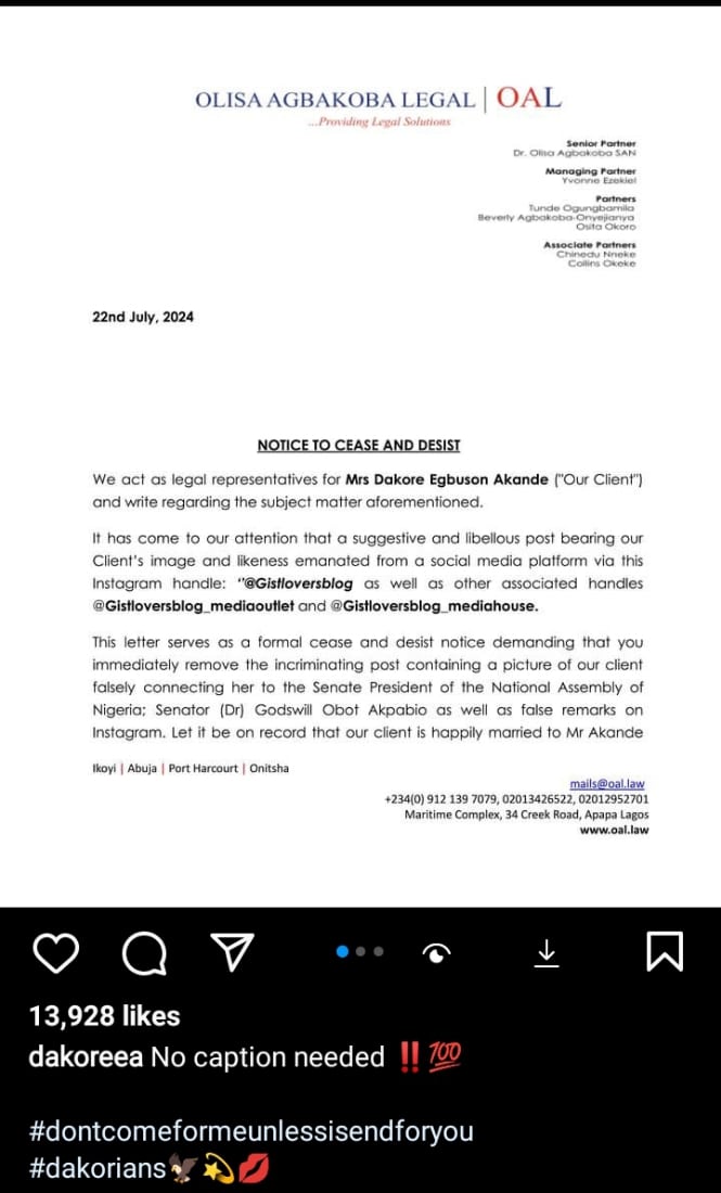 Dakore Egbuson files cease and desist letter against Gistlover blog